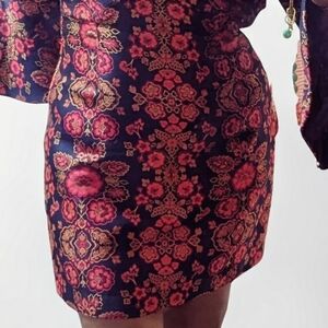 Trina Turk Vibrant Floral Mini Dress With Dramatic Bell Sleeves - Pink and Navy